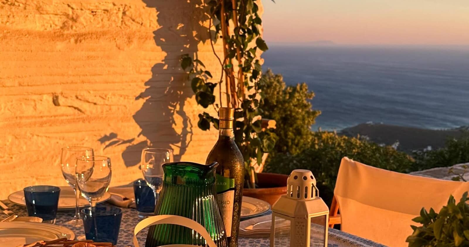 sunset in Greece, Andros Sonnenuntergang, Blick auf die Ägäis, View over the ocean, Ferienhaus Andros