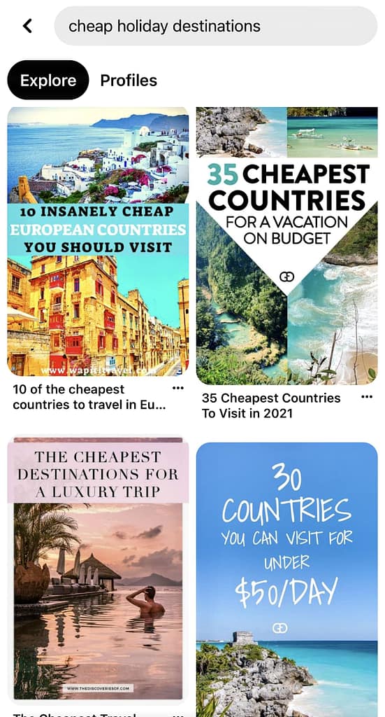 Example of a pinterest profile