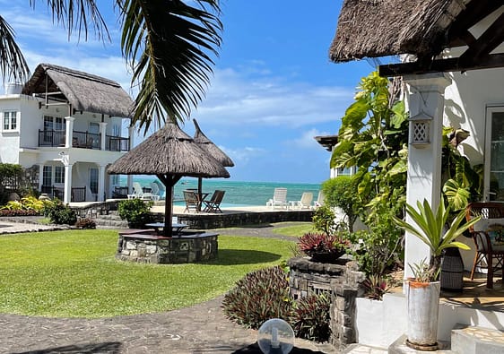 Travelbuddieslifestyle at Chill Pill Guesthouse in Mauritius with ocean views and thatch