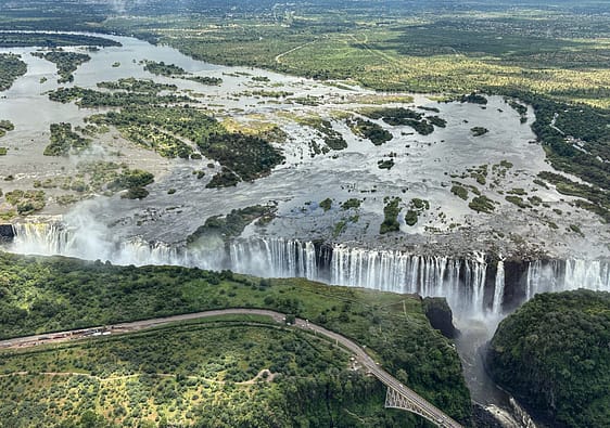 Victoria Falls with arial views over Zimbabwe and Zambia