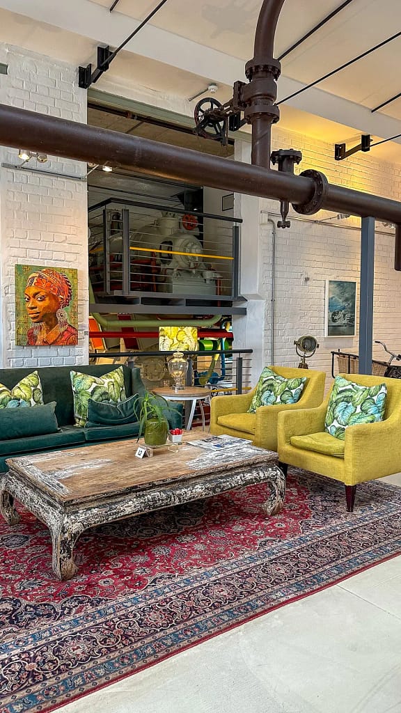 The stylish lounge area of the Turbine Hotel on Thesen Island