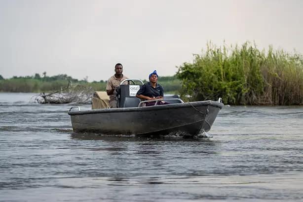boat on Chobe River Namibia side