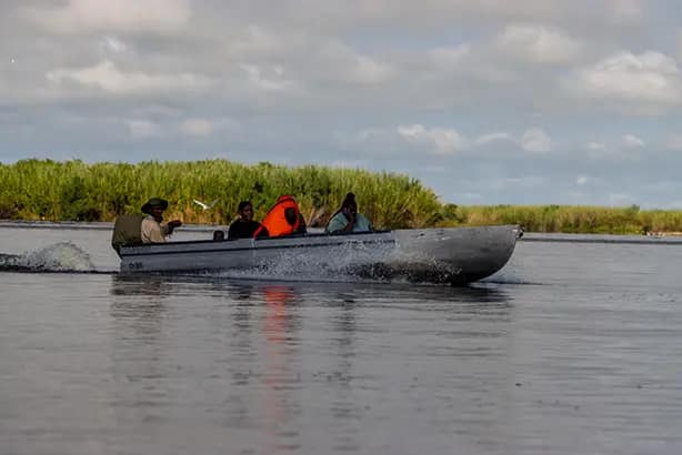 A water taxi on the Okavango Delta