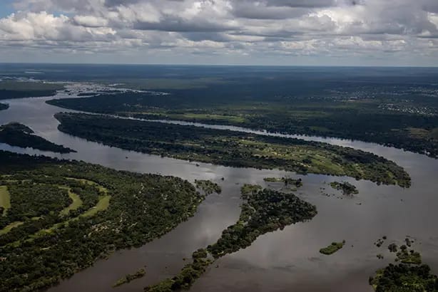 The Okavango Delta from a helicopter