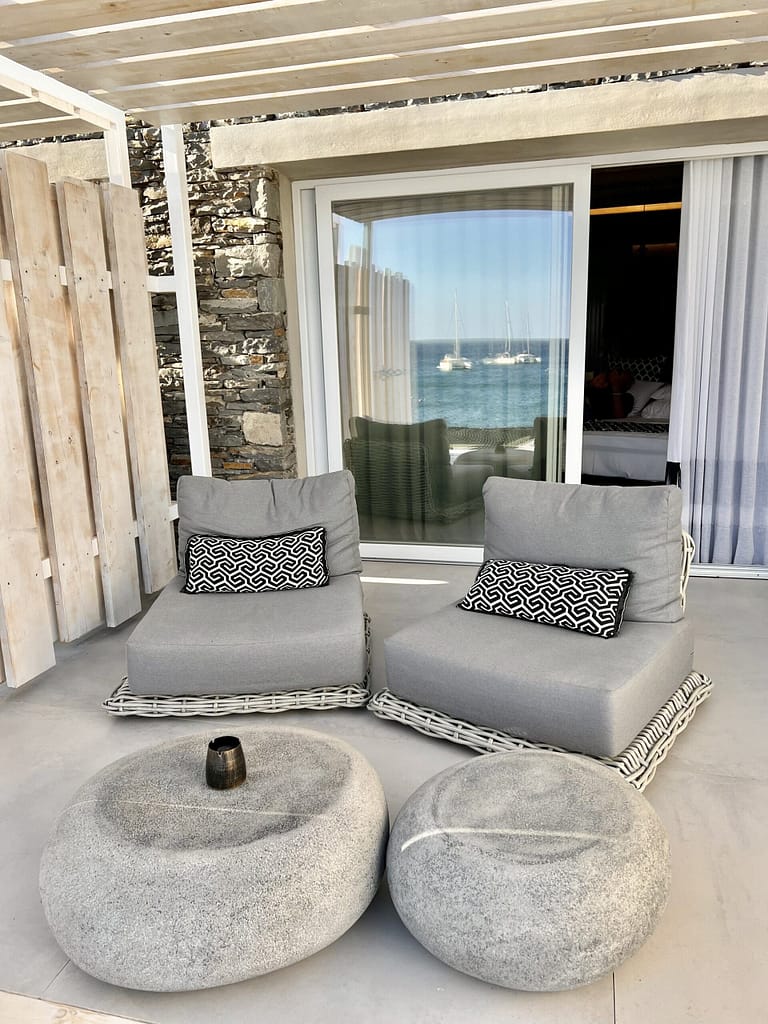 Milos ocean views. Patio looking towards the room