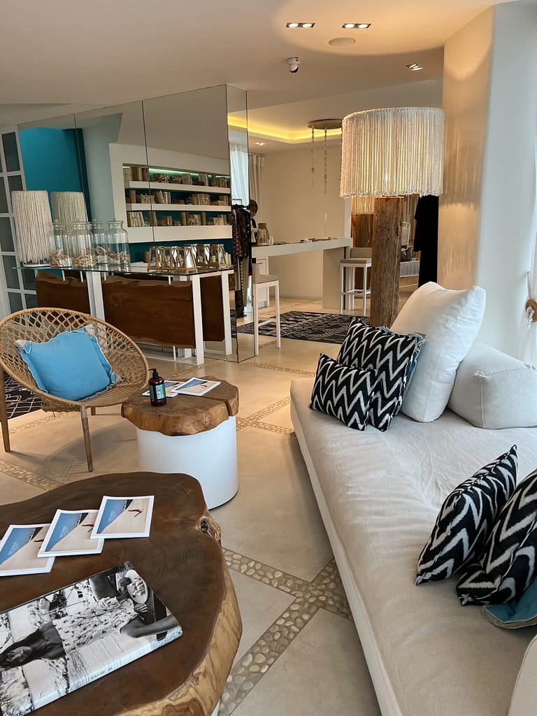 The reception area of Artemis Deluxe Rooms in Milos Greece