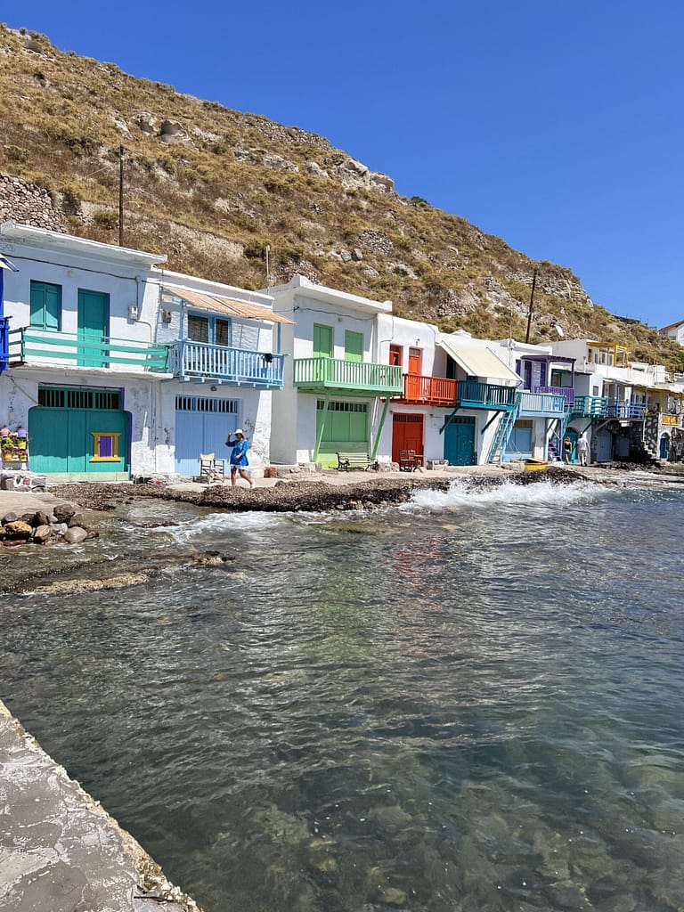 The lovely colourful rental apartments and house at Klima Beach, Milos