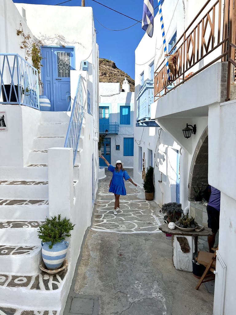 Bernie in Plaka, the capital of Milos in the Greek islands