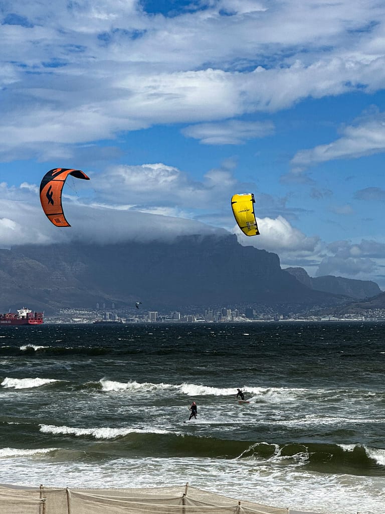 Kite Surfers at Bloubergstrand, South Africa