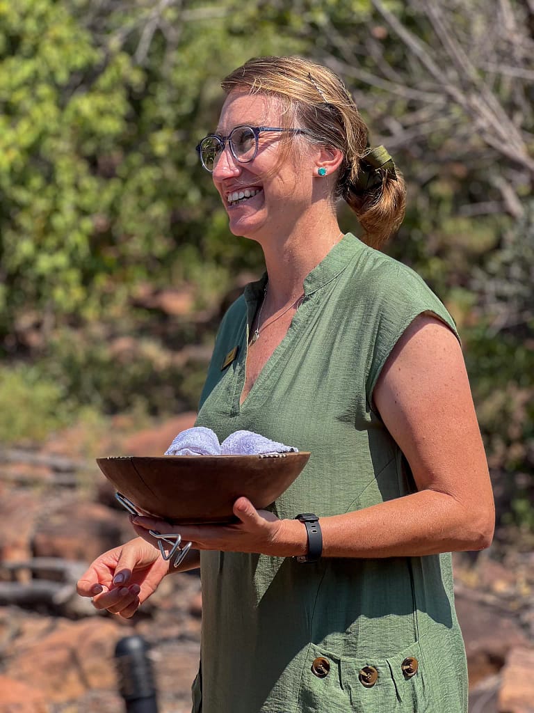 The formidable Nadia welcomes guest to the lodge with her smile that lights up any mood