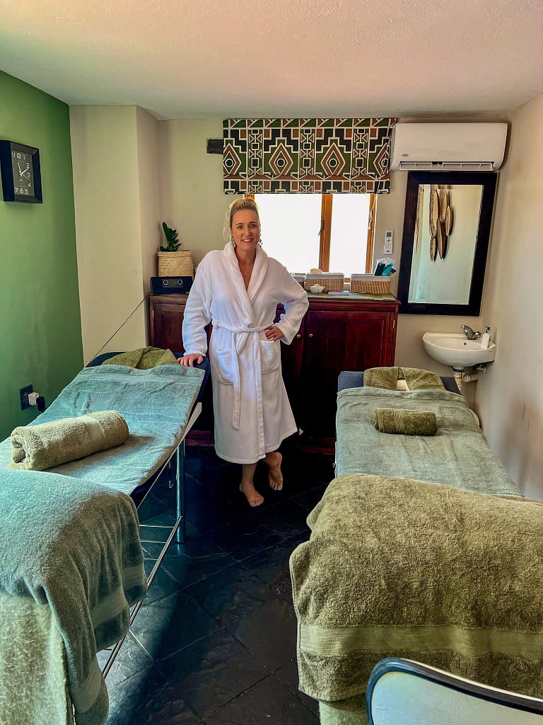 Bernie getting ready for a relaxing spa treatment