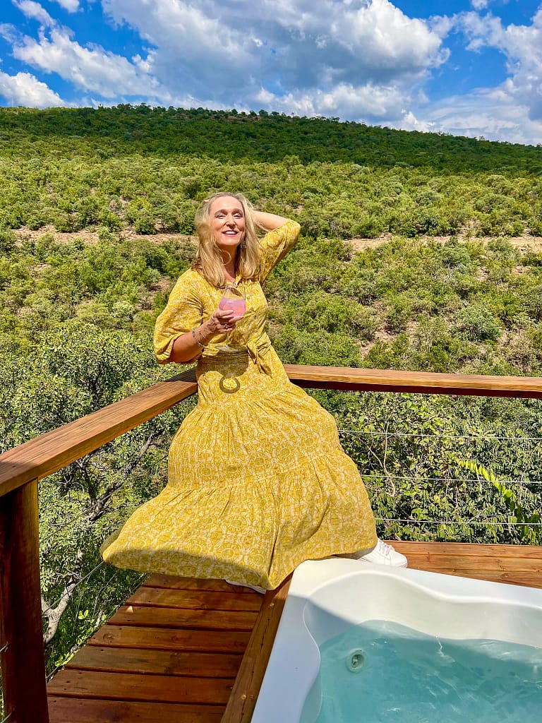 Bernie on the terrace of their private luxury suit with Jacuzzi