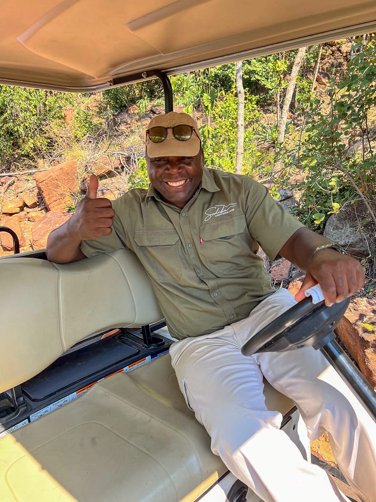 Moyo a very experienced game ranger at Sediba. Guests are taken to their suits by golf carts