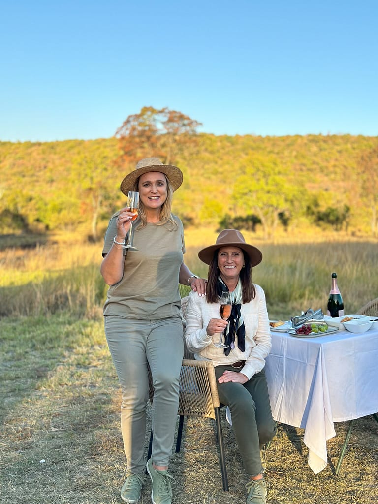 guided walking safaris in Welgevonden Game Reserve. Travel Bloggers Bernie and Petra at Elephants Crossing Lodge, Welgevonden Game Reserve, Champagne in the African Bush