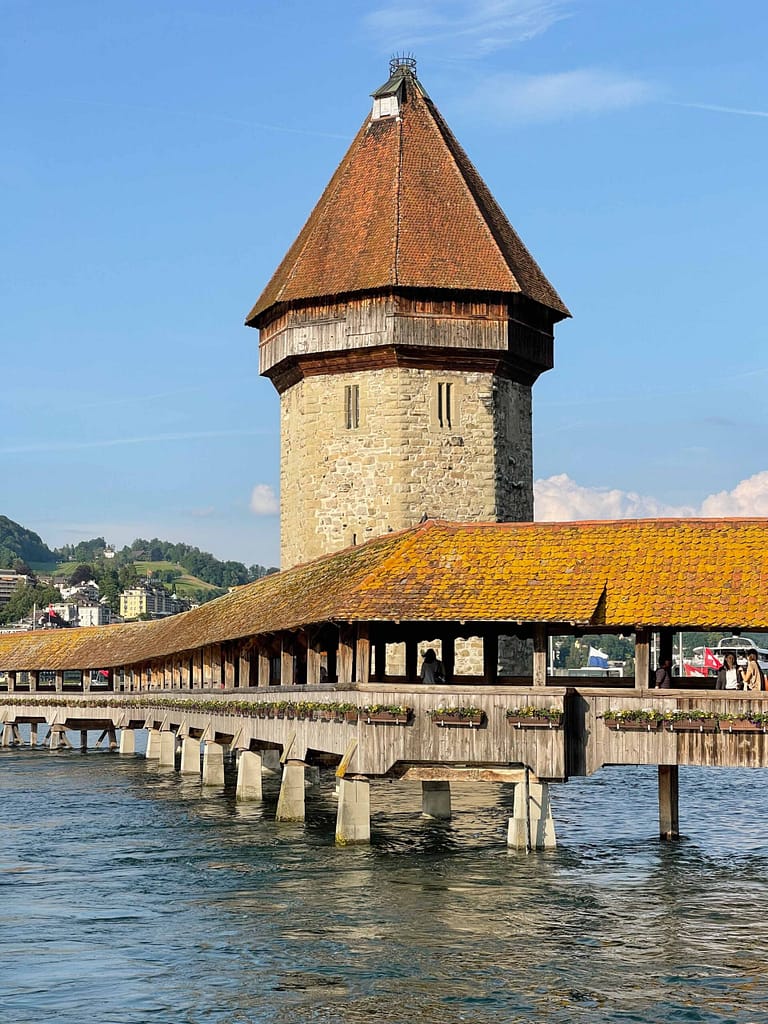 the famous wooden bridge in Lucerne, Switzerland