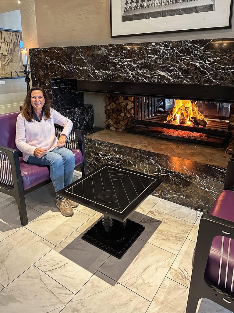Petra enjoying the cosy setting at Delaire Graff Wine Estate