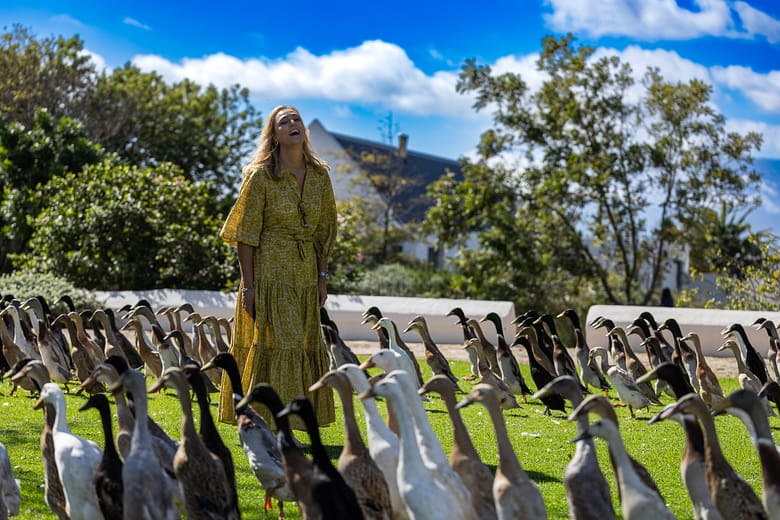 Bernie enjoying the Indian Runner Ducks at Vergenoegd Boutique and Spa