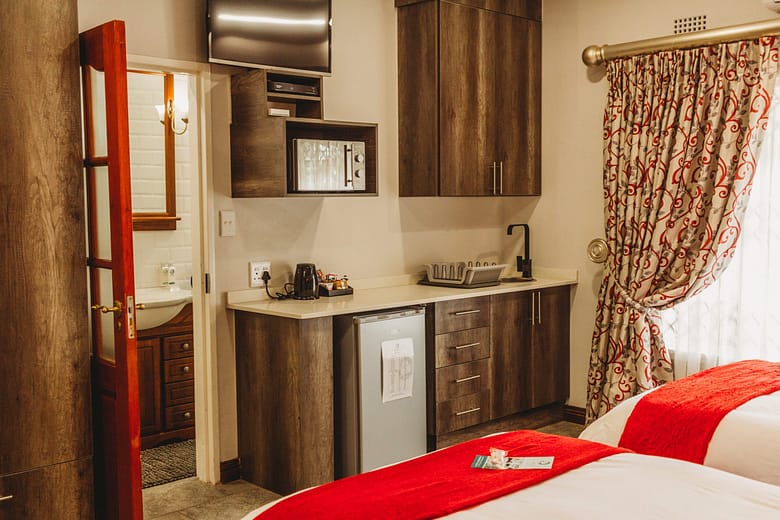 The in-room kitchenette of the twin-room