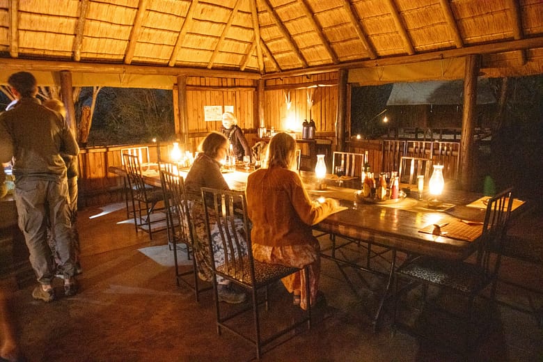 The dining area of a safari lodge in a game reserve in South Africa