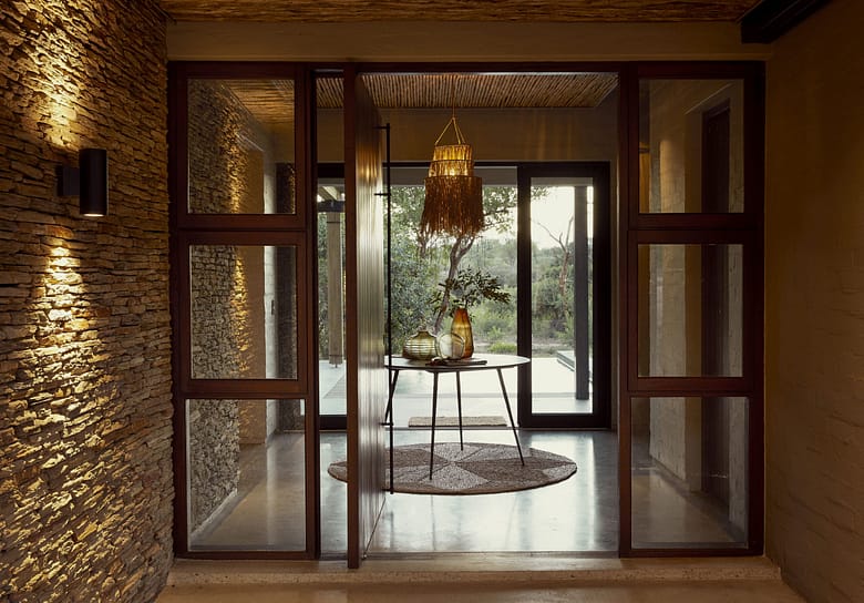 Entrance of Lamula Lodge with designer lights