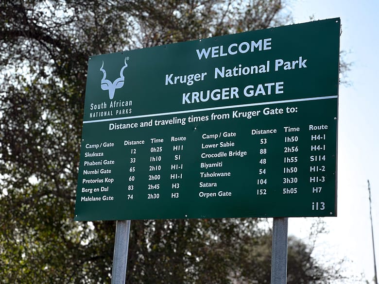 Distances and travelling times from Kruger Gate to the camps including route numbers