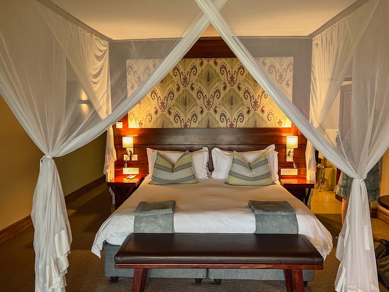 Our lovely suite with mosquito canopy above the bed
