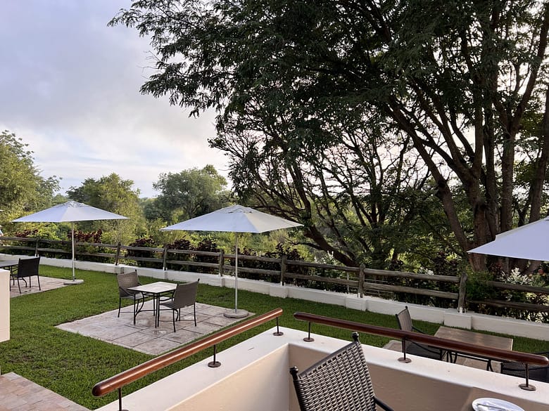 The outside dining area of Ilala Lodge Victoria Falls