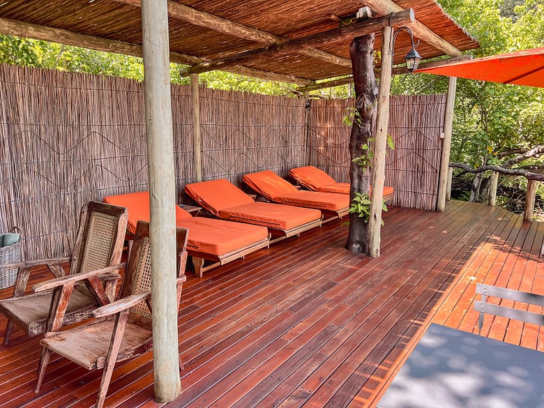 Several sunbeds near the pool to enjoy game viewing