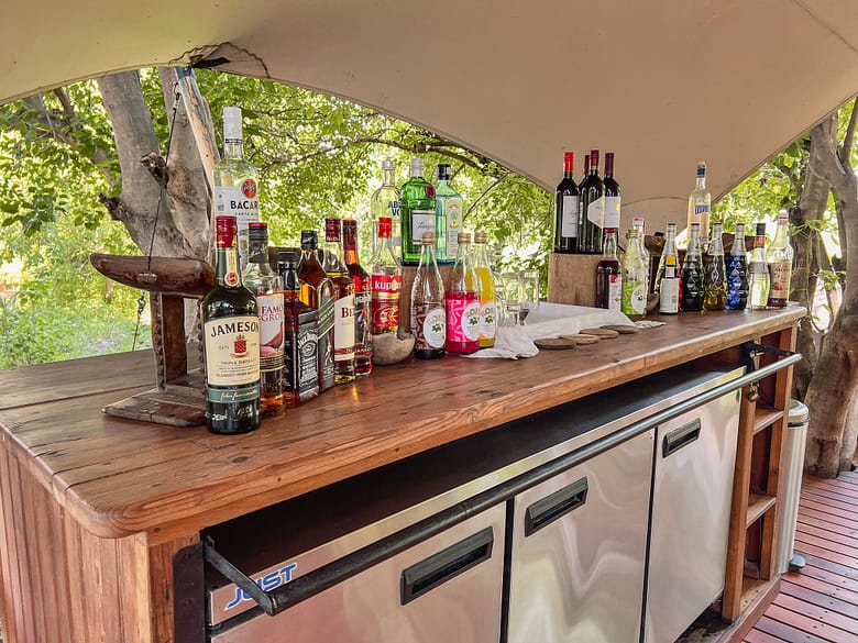 The bar area of the safari lodge