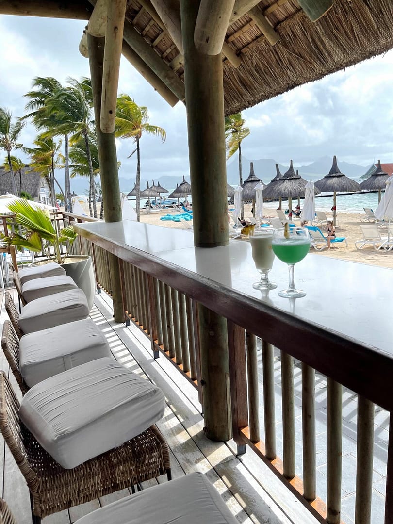 Travelbuddieslifestyle in Mauritius with palm trees and an ocean views