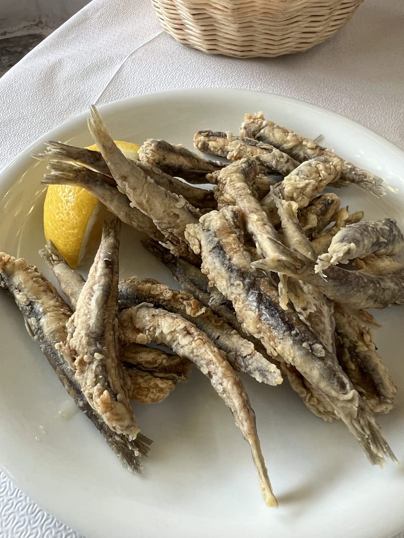 Fried anchovies which is a very popular dish in Greece at Odos Araxame