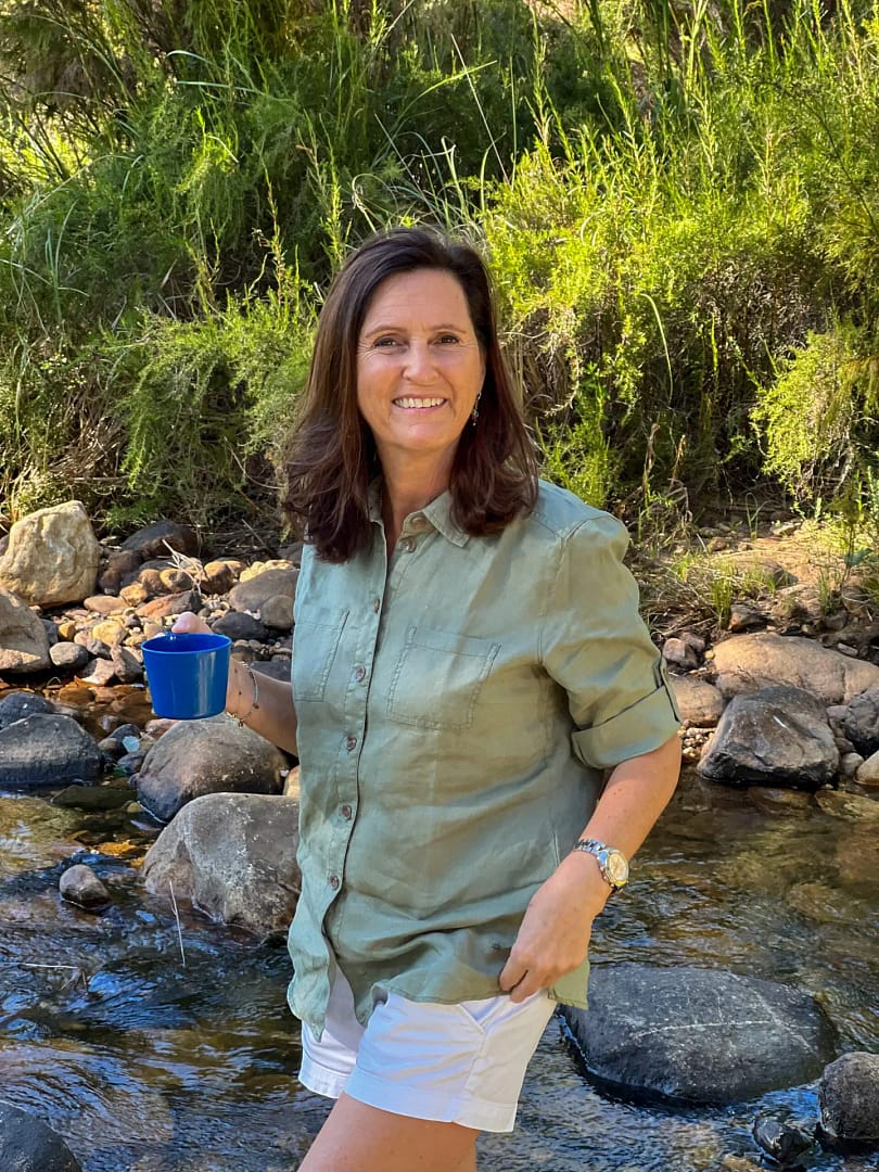 Coffee break in the river lady drinking coffee in nature